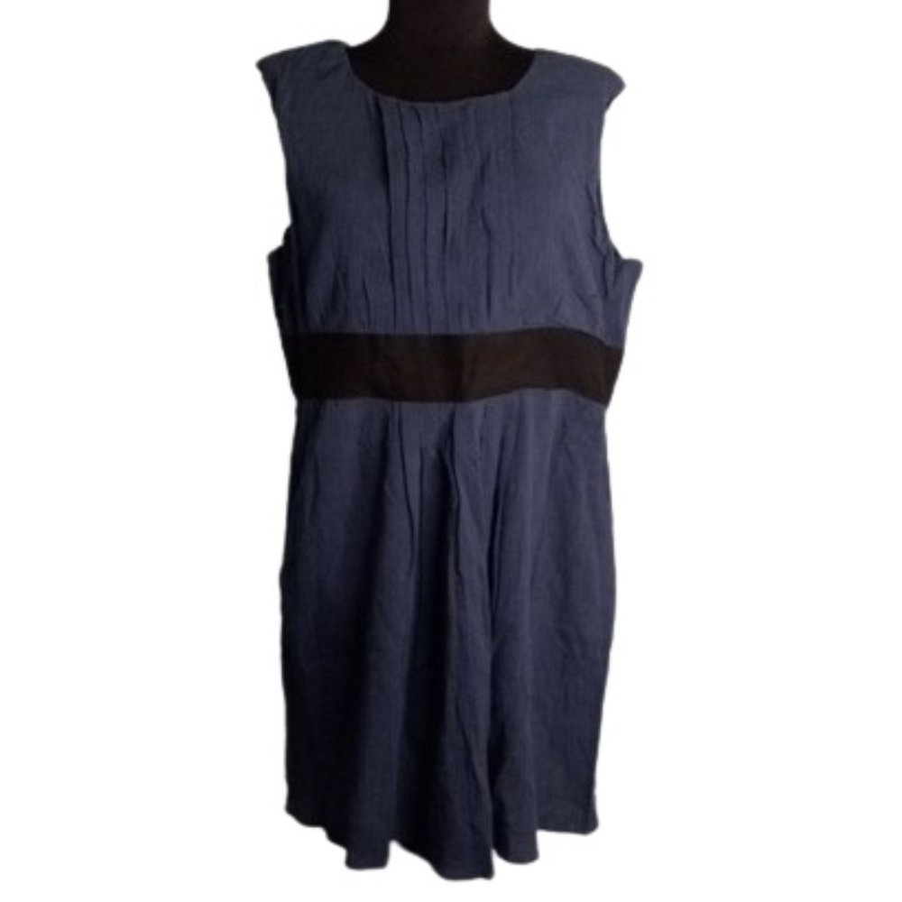 Patrick Robinson for Target Dress Sleeveless Blue Black Broomstick Crinkle